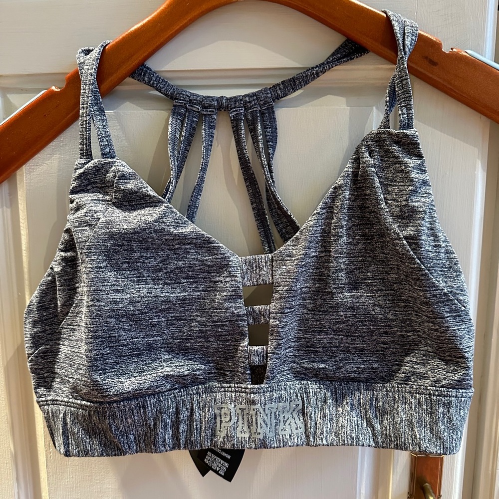 Victoria’s Secret PINK Heather Gray Strappy Sports Bra Size L